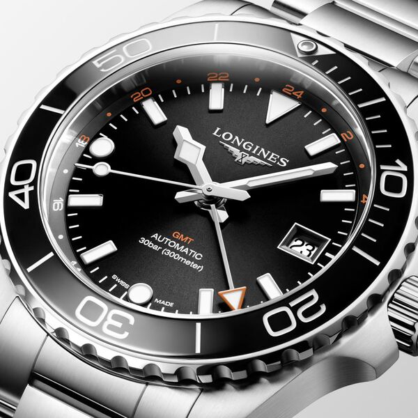 HydroConquest 41 mm GMT automatique en acier inoxydable